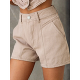 Trendsi linen short set with button top featuring high-waist beige linen shorts with front pockets
