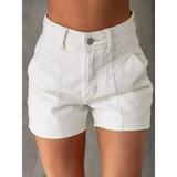 Trendsi linen short set with button top featuring high-waisted white shorts with front pockets