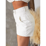 Trendsi linen short set with button top featuring high-waist white shorts with pockets