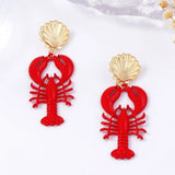 Trendsi Lobster Drop Earrings Resort featuring red lobster charms with gold shell studs