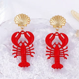 Trendsi Lobster Drop Earrings Resort with red lobster charms and gold shell studs for beach style