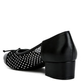Rag Company mesh ballet flats for women in black with decorative studs and low block heel