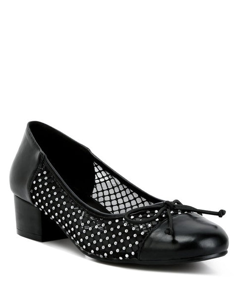Rag Company black mesh ballet flats for women with small heel and bow detail