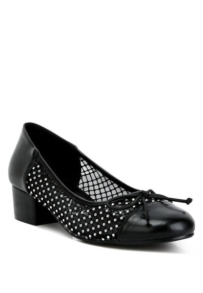 Rag Company black mesh ballet flats for women with small heel and bow detail