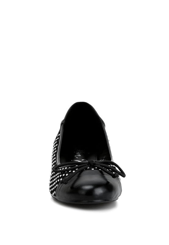 Rag Company black mesh ballet flats for women with bow detail and rounded toe design