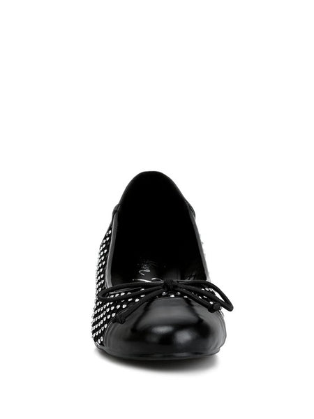 Rag Company black mesh ballet flats for women with bow detail and rounded toe design