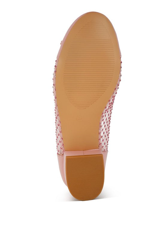 Sole view of pink mesh ballet flats for women by Rag Company showing textured rubber outsole
