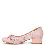 Rag Company pink mesh ballet flats for women with low block heel and bow detail