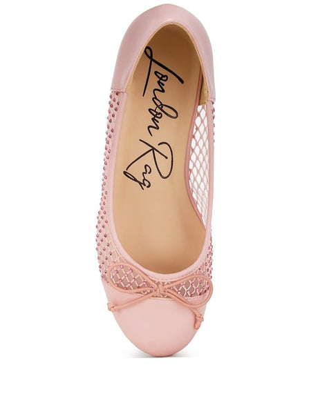 Rag Company pink mesh ballet flats for women with bow detail and stud embellishments
