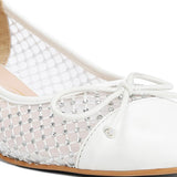 Rag Company white mesh ballet flats for women with bow detail and stud accents