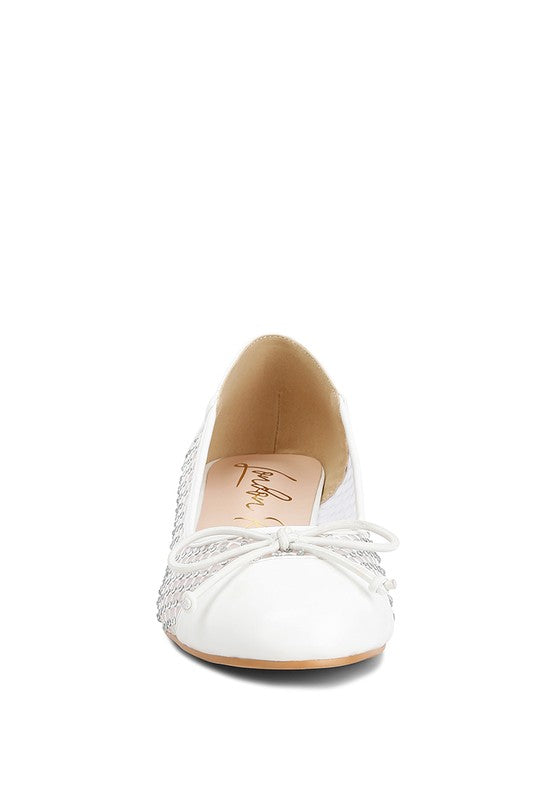 White mesh ballet flats for women by Rag Company with bow detail on toe