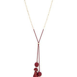 Babe Beachwaer Long Tassel Necklace Boho Chic with red tassels and gold chain jewelry