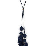 Long Tassel Necklace Boho Chic in navy blue with gold accents from Babe Beachwear