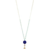 Babe Beachwear Long Tassle Boho Chic Necklace with blue bead and turquoise tassel pendant