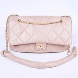 Babe Beachwaer Look a Like Lambskin Flap Bag in light pink with gold chain strap and quilted design