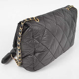 Babe Beachwaer Look a Like Lambskin Flap Bag in black quilted design with gold chain strap