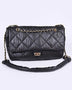 Babe Beachwear Look a Like Lambskin Flap Bag in black quilted design with gold chain strap