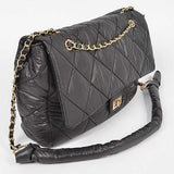 Babe Beachwaer black quilted Look a Like Lambskin Flap Bag with gold chain strap and turn-lock closure