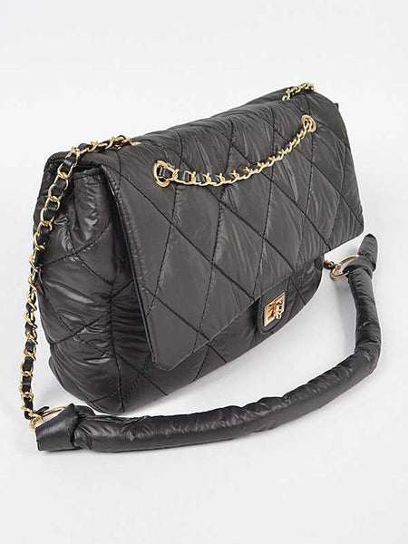 Babe Beachwaer black quilted Look a Like Lambskin Flap Bag with gold chain strap and turn-lock closure