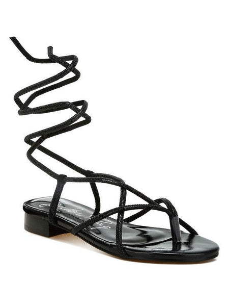 Rag Company black strappy sandals with ankle wrap design for elegant summer style