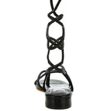 Rag Company black strappy sandals with wrap-around ankle ties and low block heel design