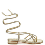 Rag Company gold strappy sandals with low block heel and wrap-around ankle straps
