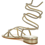 Rag Company gold strappy sandals with wraparound ankle straps and low block heel