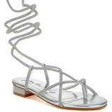 Rag Company silver strappy sandal with wraparound ankle ties featuring gold strappy sandals design