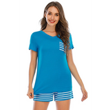 Babe Beachwear blue lounge shirt and short set with striped pocket and shorts