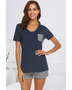 Babe Beachwear lounge shirt and short set navy top with striped pocket and matching striped shorts