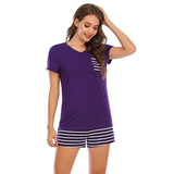 Babe Beachwear purple lounge shirt and short set with striped pocket and shorts for casual comfort