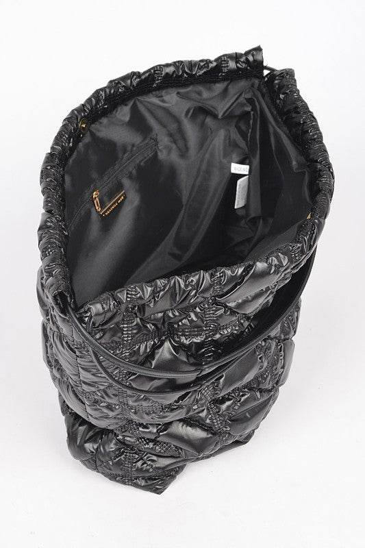 Babe Beachwaer black luxe chic quilted tote bag with spacious interior and zipper pocket