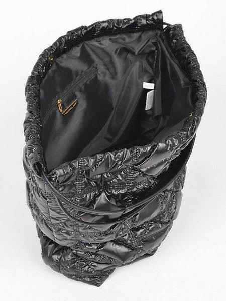Babe Beachwaer black luxe chic quilted tote bag with spacious interior and zipper pocket