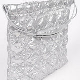 Babe Beachwear luxe chic quilted tote bag in shiny silver with a quilted pattern and shoulder strap