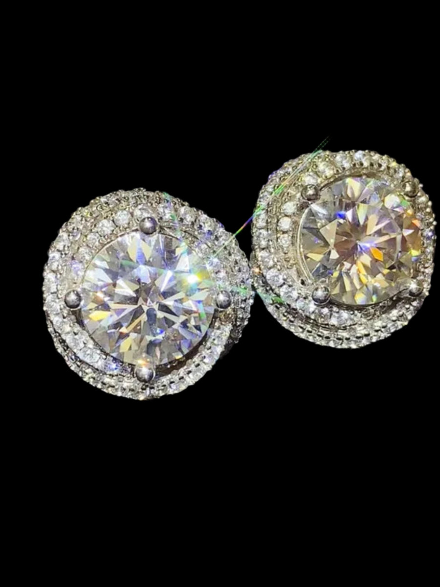 Trendsi 6 carat Stud Diamond Sterling Silver earrings with round cut sparkling stones