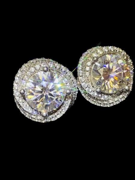 Trendsi 6 carat Stud Diamond Sterling Silver earrings with round cut sparkling stones