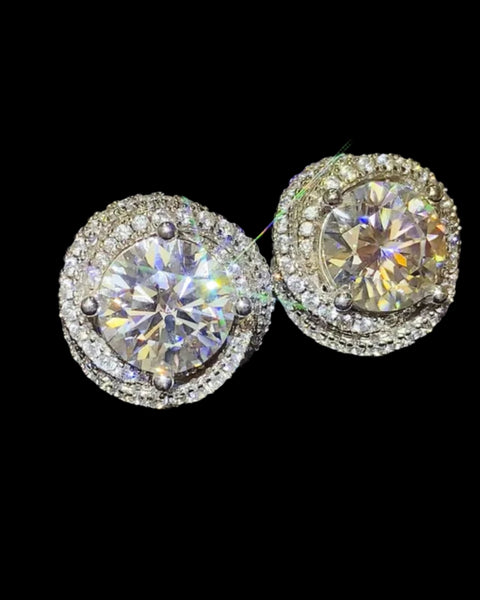 Trendsi 6 carat Stud Diamond Sterling Silver earrings with round cut sparkling stones