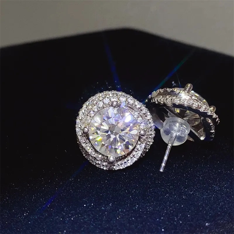 Trendsi 6 carat Stud Diamond Sterling Silver earrings with round center stone and halo setting