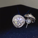 Trendsi 6 carat Stud Diamond Sterling Silver earrings with round center stone and halo setting