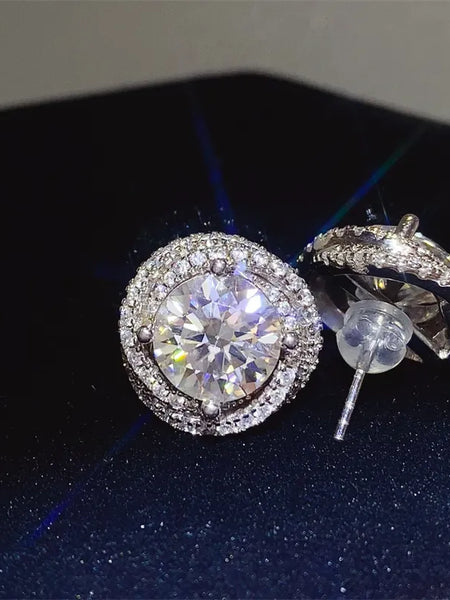 Trendsi 6 carat Stud Diamond Sterling Silver earrings with round center stone and halo setting