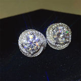 Trendsi 6 carat Stud Diamond Sterling Silver earrings with sparkling round-cut stones and halo design