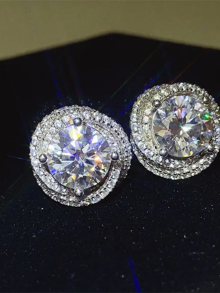 Trendsi 6 carat Stud Diamond Sterling Silver earrings with sparkling round-cut stones and halo design