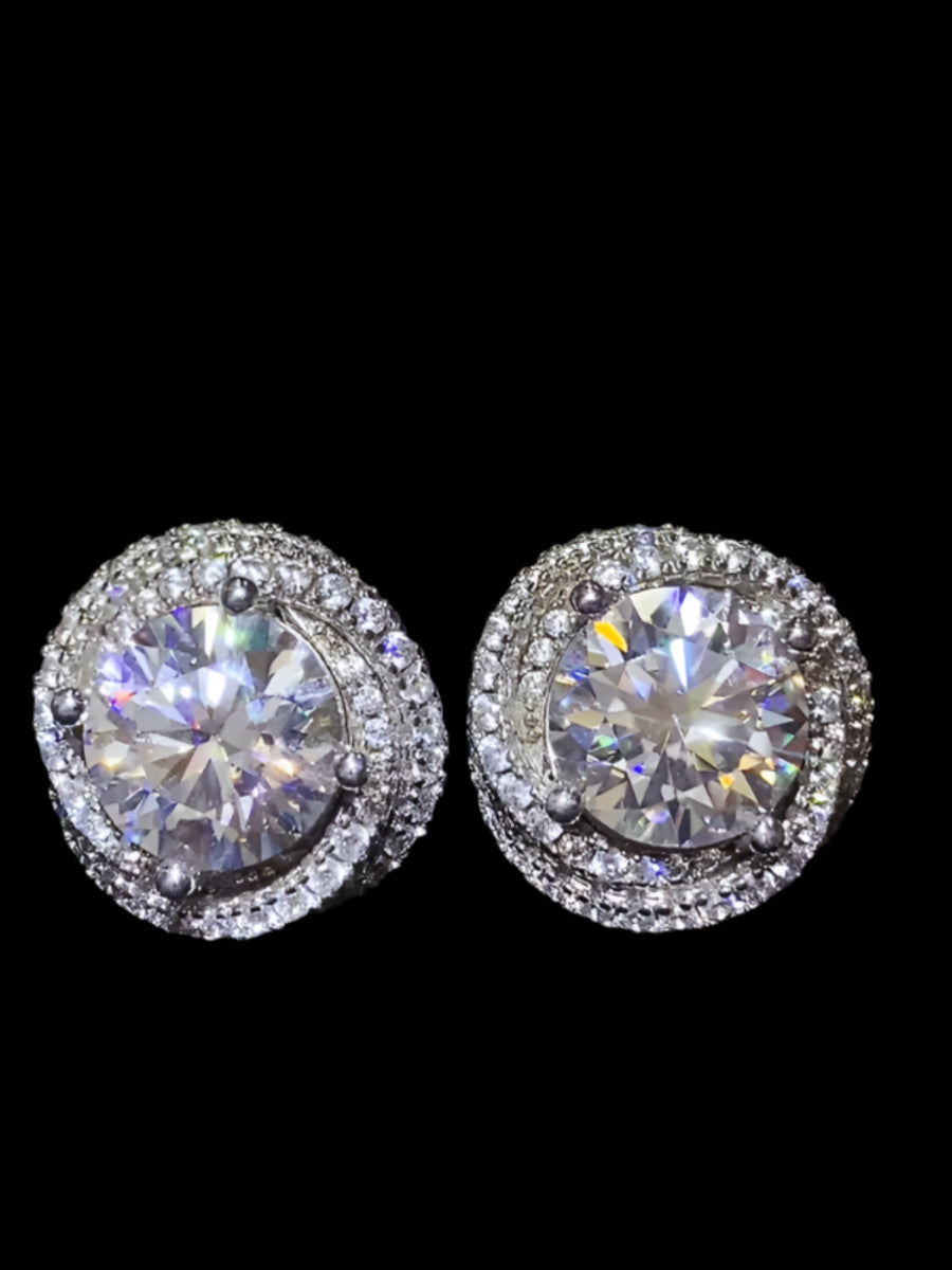 Trendsi 6 carat Stud Diamond Sterling Silver earrings with round sparkling stones on black background