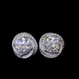 Trendsi 6 carat Stud Diamond Sterling Silver earrings with round sparkling stones on black background