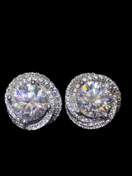 Trendsi 6 carat Stud Diamond Sterling Silver earrings with round sparkling stones on black background