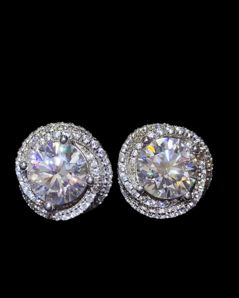 Trendsi 6 carat Stud Diamond Sterling Silver earrings with round sparkling stones on black background
