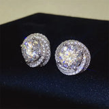 Trendsi 6 carat Stud Diamond Sterling Silver earrings with sparkling round stones on black background
