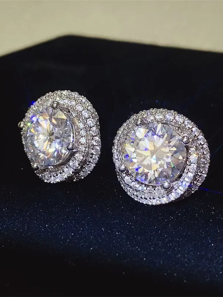 Trendsi 6 carat Stud Diamond Sterling Silver earrings with sparkling round stones on black background