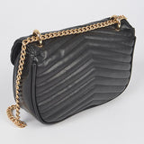 Luxury GC Logo Chain Flap Bag in black leather with gold chain strap by Babe Beachwaer