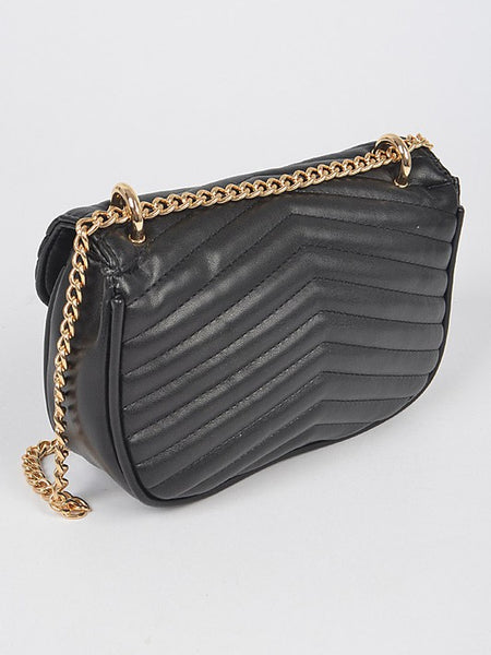 Luxury GC Logo Chain Flap Bag in black leather with gold chain strap by Babe Beachwaer